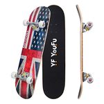YF YOUFU PUENTE Complete Skateboard - 8 Layer Canadian Maple Wood Double Kick Concave Skateboards, Tricks Skate Board (31 Inch)