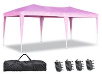 Oseasoy Pop Up Canopy Tent,10x20 ft Outdoor Commercial Instant Portable Party Gazebo Heavy Duty Beach Tent Sun Shelter with 4 Sand Bags,Bonus,Carry Bag,Pink