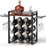 NANAGIFTREE Wine Rack Countertop, Wooden Wine Stand with Tray, Holds 9 Wine Bottles and 4 Glasses, Freestanding Wine Rack for Home, Kitchen, Bar, Wine Cellar