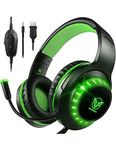 Pacrate Gaming Headset for PS4/PS5/Xbox One/Nintendo Switch/PC, PS4 headset with Microphone Xbox Headset with LED Lights, Noise Cancelling PS5 Headset for Kids Adults - Green