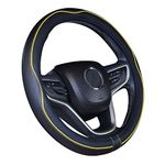 Istn Microfiber Leather Car Steering Wheel Cover Universal 15 inch/38cm Breathable Anti-slip Protector for Auto/SUV (Black Yellow)