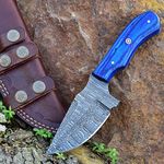 Grace Knives Handmade Hunting Knife Damascus Steel Fixed Blade Knife 8 Inch Skinner Knife with Leather Sheath G-2020 (Blue Wood)