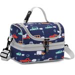 Lunch Box Bag Kids,VASCHY Insulated Two Compartments Cooler Bags for Toddler Boys w Shoulder Strap for School,Daycare,Kindergarten,Picnic Vehicles