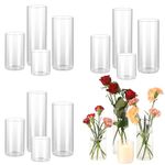 PORPAN Glass Cylinder Vases, Glass Vases for Centerpieces 12 Pack, Hurricane Glass Candle Holders, Clear Vases for Centerpieces, Glass Vases for Flowers, Weddings, Floating Candle, Table, 4"+6"+8"+10"