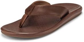 OluKai 'Ilikai Men's Leather Sandals, Full-Grain Leather Flip-Flop Slides, Anatomical Footbed & Cushioning, Comfort Fit & Wet Grip Rubber, Toffee/Toffee, 10