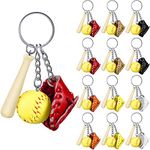 Softball Keychain Mini Wooden Bat Softball Keyring Softball Keychains for Girls Team Softball Sports Party Favors (12 Pieces)