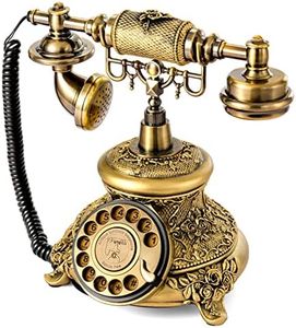 WICHEMI Vintage Phone Retro Rotary Dial Phone Landline Telephone Old Fashion Antique Phone Old School Telephones for Home Office Cafe Bar Star Hotel Decor (Golden)