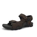 HEVA Mens Leather Sandals Sport Summer Outdoor Adjustable Shoes(10 UK,Brown)