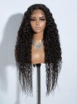 Joedir Long Deep Curly Wavy Lace Front Wig Dark Brown Synthetic Wigs for Women Glueless Lace Wig 30 Inch Middle Part Natural Looking Heat Resistant Fiber Wig for Daily Party Use