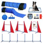 Dog Agility Training Equipment, Dog Agility Course Backyard Set, Portable Agility Training Equipment for Dogs, Build Dog Obstacle Course Backyard with 2 Tunnels, 3 Jumps, 6 Weave Poles & More Kit