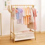 Cozivolife Kids Clothing Rack with Storage Box, Dress up Rack, Child Garment Rack with Hanging Rods, Small and Foldable, Bamboo (Natural)