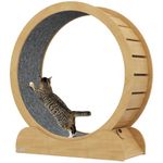 PawHut Cat Treadmill, Cat Exercise Wheel, 39.4 inch Kitten Running Wheel with Brake, Carpeted Runway for Exercise - Natural Wood Finish