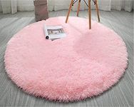 AROMICK Soft Modern Shaggy Area Rugs Fluffy Round Carpet Comfy Bedroom Home Decorate Floor Kids Playing Mat Size (2x2 Feet, Pink)