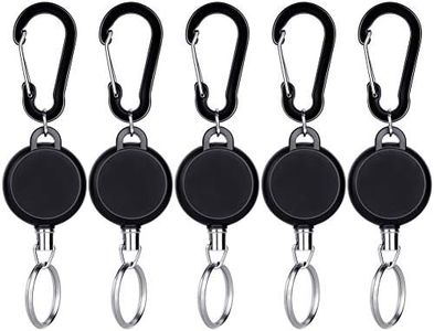 Selizo 5 Pcs Retractable Keychain Retractable Badge Holder Reel Clip ID Badge Holder with Steel Wire Rope, Black