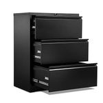 AOBABO Steel 3 Drawer Home Office Lateral Filing Cabinet with Locking System and Adjustable Hanging Bars for Letter/Legal Size Paper, Black