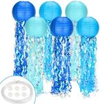 Jellyfish Paper Lanterns,Under The Sea Party Decorations 6Pack with String and Hooks,Hanging Jelly Fish for Mermaid,Ocean Themed,Birthday,Party(Blue 8Inch)