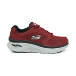 Skechers Arch FIT D'LUX - Junction Lace Up Shoes for Men - Removable Arch Fit® Insole Translucent Skech-Air® air-Cushioned Midsole Leather and Mesh Upper Walking Shoes Red