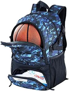 WOLT | Basketball Equipment Backpack, Large Sports Bag with Separate Ball holder & Shoes compartment, Best for Basketball, Soccer, Volleyball, Swim, Gym, Travel (Camouflage Blue)