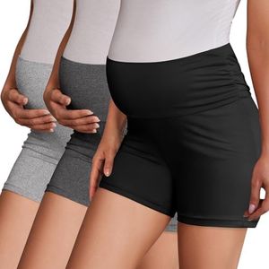 Ekouaer 3 Pack Women's Maternity Shorts Stretchy Workout Pregnancy Shorts Comfy Lounge Pajama Sleepwear Black/Dark Heather Grey/Light Heather Grey XXL