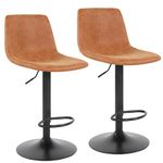 Duramex (TM) Set of 2 Brown Black Height Adjustable Seat Bar Stools Barstool and High Back Rest 360 Swivel 24 to 33 inch Base with Hard Floor Protection Plastic