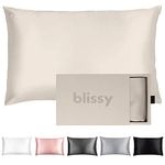 BLISSY Silk Pillowcase - 100% Pure Mulberry Silk - 22 Momme 6A High-Grade Fibers - Satin Pillow Cover for Hair & Skin - Regular, Queen & King with Hidden Zipper,Champagne