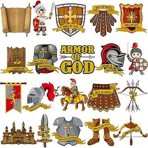 Teling 60 Pcs Armor of God Cutouts for Kids Books of The Bible Poster Religious Bulletin Board for Sunday School and Religious Classroom Decorations Children Kids Home Wall Bible Crafts Art Activities