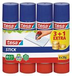 tesa Glue Stick - Odourless Craft Glue Stick for Paper and Cardboard - Solvent-Free and Environmentally Friendly - 4 x 20 g, blue