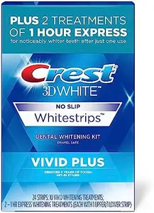 Crest 3DWhitestrips Vivid Plus Whitestrips 3D White, 10 Treatments + 1 Hour Express 2 Treatments Teeth Whitening Kit, 8 Levels Whiter, Crest Teeth Whitening Strips