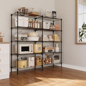 ChicHabitat Wire Shelving Heavy Duty Load 1400LB, 5 Tier Shelf, 59" W x 13.8" D x 59" H Metal Storage Rack, Adjustable Shelves, Standing Storage Shelf Units for Pantry Kitchen Bathroom- Black