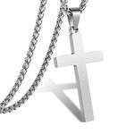 RS Stainless Steel Cross Pendant Necklace For Men Boys Religious Jewelry Chain 24 Inch