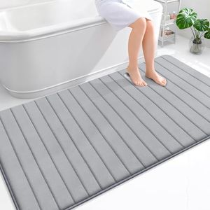 OLANLY Memory Foam Bath Mat 70x46, Super Soft Absorbent Bathroom Rugs, Quick Dry, Machine Washable Shower Floor Rugs, Bathmat Carpet, Bathroom Home Decor Accessories, Grey