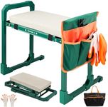 SakerPlus Garden Kneeler and Seat Foldable Kneeling Chair with Extendable Legs & Thickened Pad,Heavy Duty Foldable Gardener Stool with Tool/Storage Bags for Grandparents Gardeners