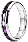 Three Keys Jewelry 4mm Womens Rings Unique Tungsten Carbide for Women Black Sand with Purple Abalone Shell Inlay Ring Wedding Band Gifts Bands Rings for Women Silver Size 9.5