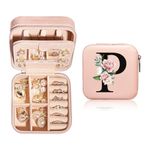 JEKUGOT Personalized Jewelry Box,Travel Jewelry Box, Portable Small Jewelry Box,Jewelry Travel Case with Mirror,A-Z Alphabet Jewelry Box for Girls and Women,Birthday Gift for Women (P)