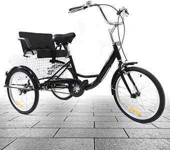 LUNICASHA Tricycle 20 pouces pour adultes 20" Tricycle adulte 3 roues Vélo avec panier et siège enfant Tricycle pour personnes âgées adultes femmes Hauteur réglable Noir