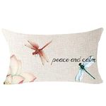 NIDITW Lotus Pattern Dragonfly Peace Nd Calm Cotton Burlap Decorative Rectangle Lumbar Throw Waist Pillow Case Cushion Cover for Sofa Living Room 12X20 Inch A