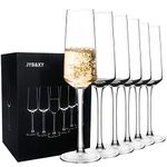 Hand Blown Crystal Champagne Flutes Champagne Glasses Set of 6 Elegant Flutes 100％Lead Free Quality Sparkling Wine Stemware Set Dishwasher Safe Gift for Wedding, Anniversary, Christmas - 8oz Clear