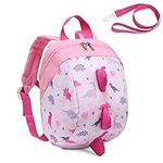 VASCHY Toddler Backpack for Little Girls Ultra Lightweight Baby Girls Bag with Rein Cute Animal Tiny Daycare Backpack with Chest Strap (Pink Dinosaur