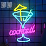 FULLOSUN Cocktails Neon Sign, Light up Bar Sign Colorful LED Lights for Art Wall Decor, USB Powered Bistro Beer Party Home Hotel Man Cave Club Pub Decorations Birthday Gifts