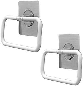 HOKIPO Magic Sticker Series Self-Adhesive Plastic Towel Holder Hanger (White) -Pack of 2
