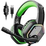 EKSA Gaming Headset, PC Headset with Microphone, 7.1 Surround Sound, RGB Lights, Noise Cancelling, USB Headset for PS4/PS5 Console Laptop, Green