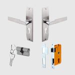 Dorset Zovi Door Handle on plate 8" | Both Side Key Lock | 60mm Cylinder | Mortise Lockset for Home, Office, and Hotels, Silver | HLZOVSC