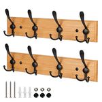 GlazieVault Wooden Coat Hooks for Wall - Bamboo Wooden Coat Rack(2 Pack) - Heavy Duty Wooden Coat Hooks Wall Mounted - Wall Hooks and Clothes Hooks