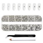 Beadsland 2500pcs Clear Rhinestones,Flatback Gems Round Crystal Rhinestones for Nail Crafts Mixed 8 Sizes SS4~SS30 with Picking Tweezer and Pen (Clear)