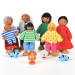 Aolso Wooden Dolls House Family Dolls Toys, Sets of 7 People Wooden Doll House Dolls with 4 Dogs, Lovely Happy Family Dolls Playset DollHouse Accessories, Dolls People Playset for Kids