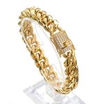 Jxlepe Mens Miami Cuban Link Chain 18K Gold 15mm Stainless Steel Curb Bracelet with cz Diamond Chain Choker (8, Bracelet)