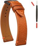 Gomvadr Quick Release Leather Watch Band,Top Grain Leather Watch Straps Italian Calfskin Watchbands Replacement Strap for Men Women 16mm 18mm 19mm 20mm 21mm 22mm 24mm (Tan/Blk Buckle/Orange Wax)