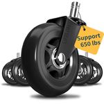 Lifelong Office Chair Wheels Black Replacement Rubber Chair Casters for Hardwood Floors and Carpet, Set of 5, Heavy Duty Office Chair Casters for Chairs to Replace Chair Mats - Universal Fit