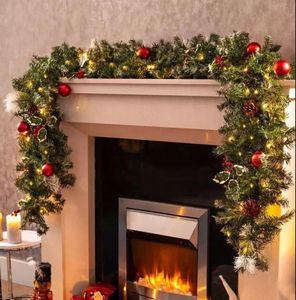 HomeZone Luxury 270cm Christmas Garland With LED Lights, Christmas Baubles and Berries - Large Artificial Christmas Decoration Garland for Interior Decoration, Fireplaces, Stairs, Wall Door