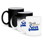 3dRose mug_151320_3 Worlds Greatest Son Best Son in World Blue Text on White in Sporty Font for Your Little Boy Magic Transforming Mug, 11-Ounce